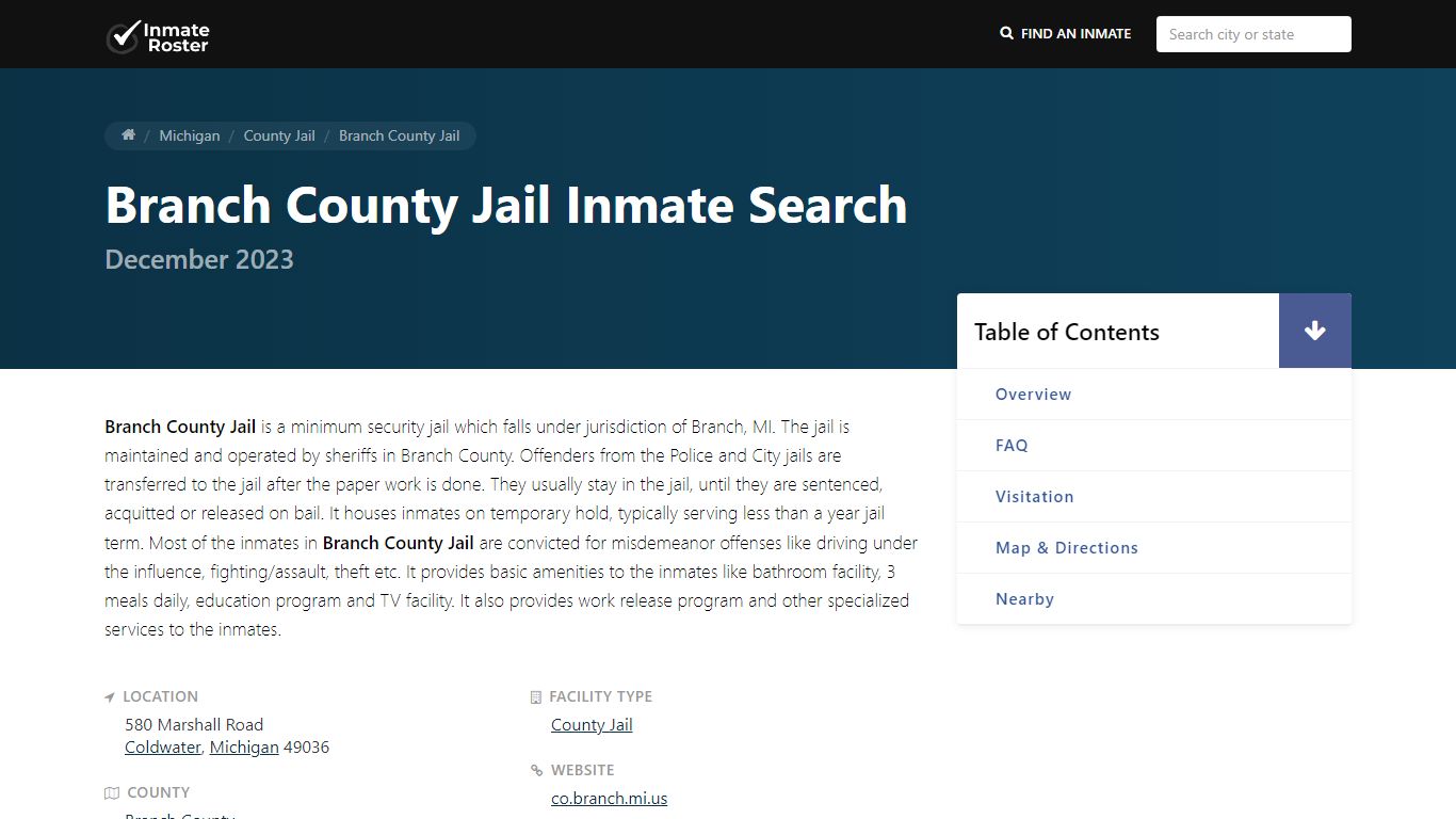 Inmate Search | Branch County Jail - Coldwater, MI
