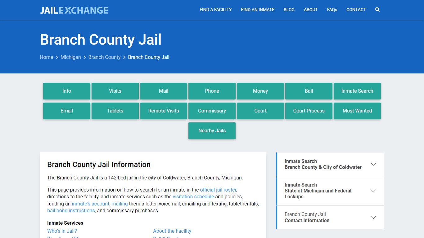 Branch County Jail, MI Inmate Search, Information